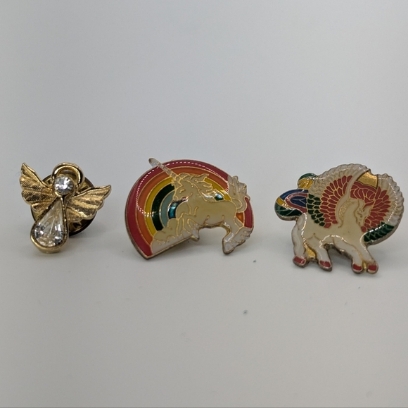 Vintage 1970's Unicorn Pegasus & Angel Pin Set - Picture 2 of 6